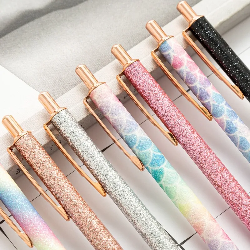 1pc Pen Shiny Ballpoint Pen Luxury Cute Wedding Rose Gold Metal Stationery School Office Supply High Quality Spinning