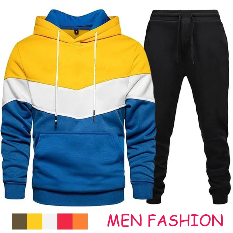 

New Men's Jogging Suit Hoodies + Jogger Pants Male Daily Casual Longsleeve Hooded Tracksui