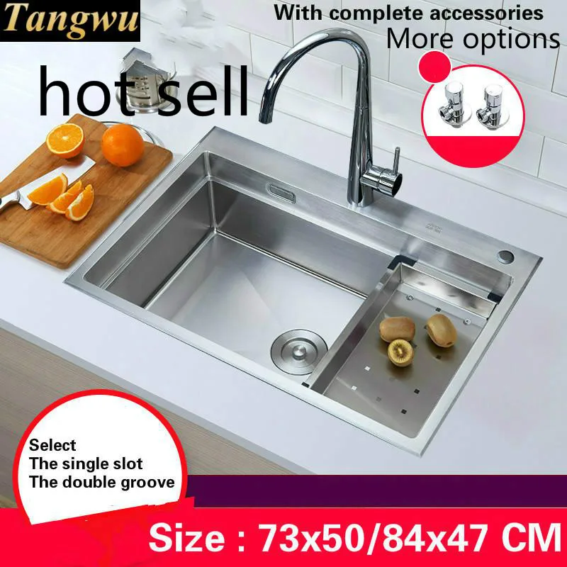 

Бесплатная доставка, домашняя кухонная раковина, прочное руководство, 4 мм, толстая пищевая нержавеющая сталь, vogue, хит продаж, 73x50/84x47 см