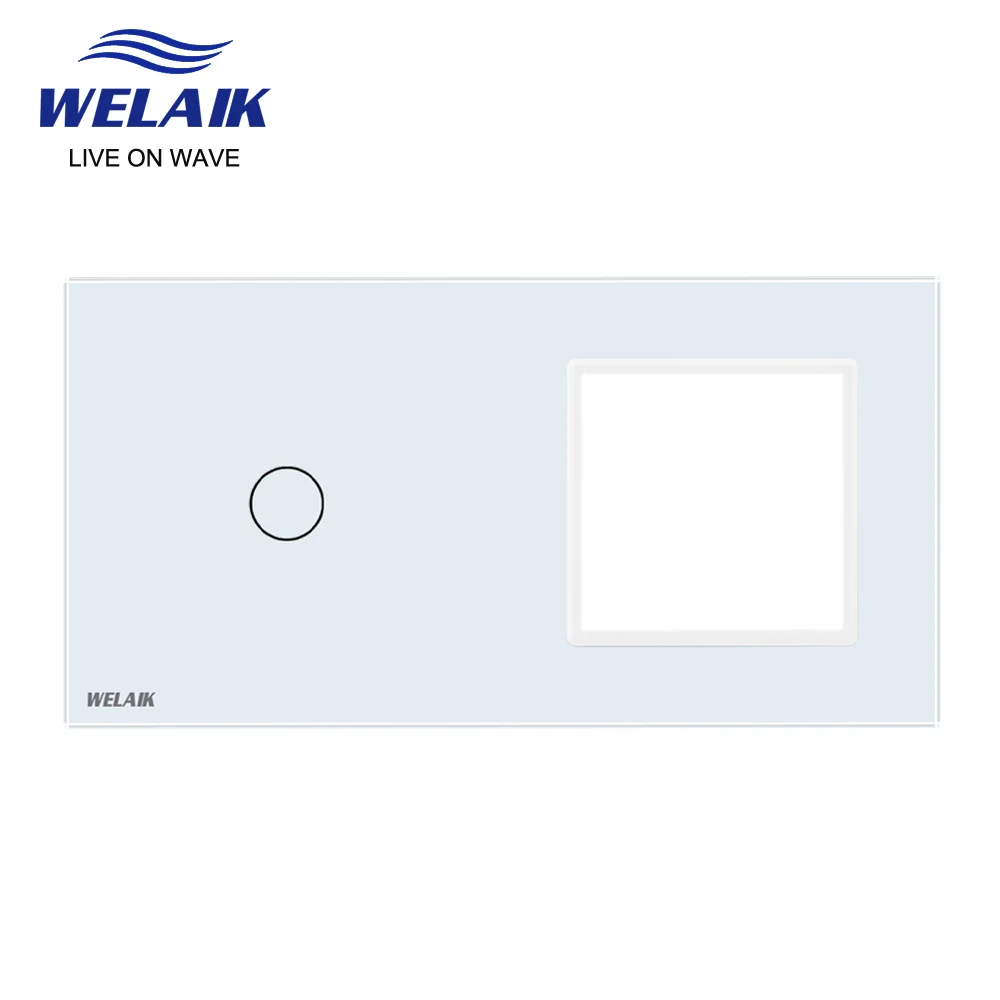 WELAIK EU 2Frame 151*80mm Wall Touch Switch Socket Outlet Square Hole Crystal Tempered Glass Panel Only DIY Parts   A2918W1