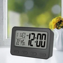 Electronic kids bedside wake up alarm clock digital LCD desk clock with indoor thermometer and hygrometer  calendar and snooze