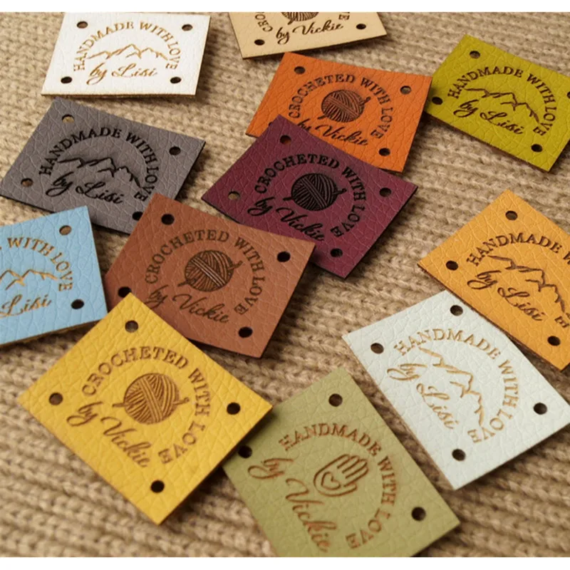 

30pcs Customize sewing labels for handmade Products Leather Knitting clothes Tags Personalized logo Rectangle hats Crochet label