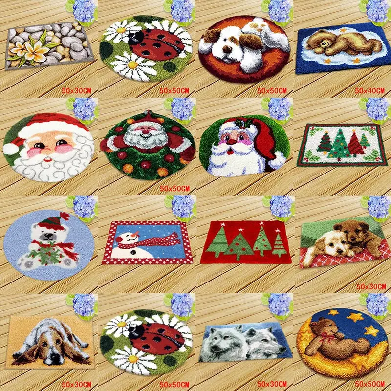 

Christmas Latch Hook Rugs For Modern Living Room Carpet Embroidery Set DIY Santa Claus Cartoon Christmas Tree Carpet Embroidery