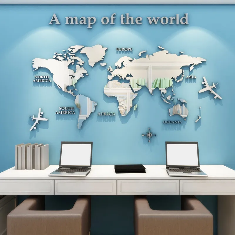 European Version World Map Wall Stickers 3D Acrylic Decals Murals Office Culture Art Decoration DIY Wallpaper For Living Room