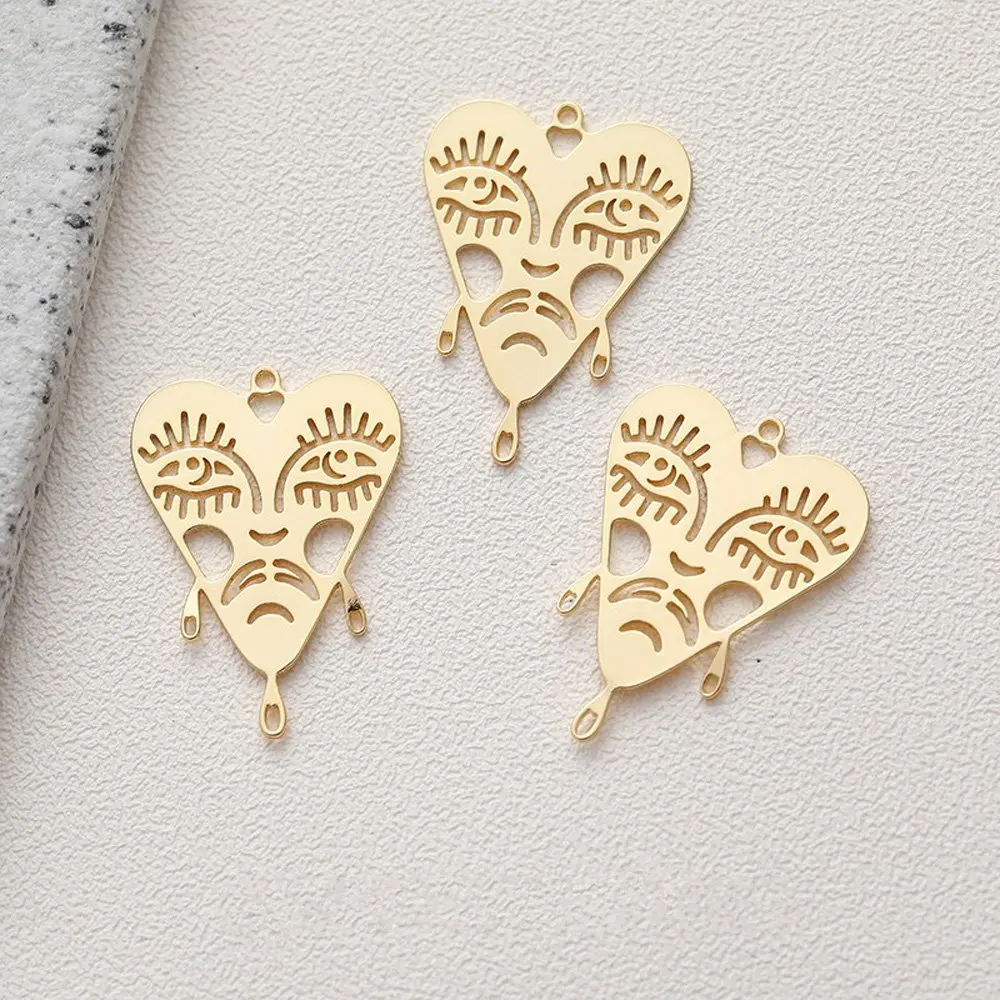 2PCS 14k Gold Plated Creative Design Face Pendant  for Jewelry Making Diy Earrings Supplies Hand Made Brass Accessories