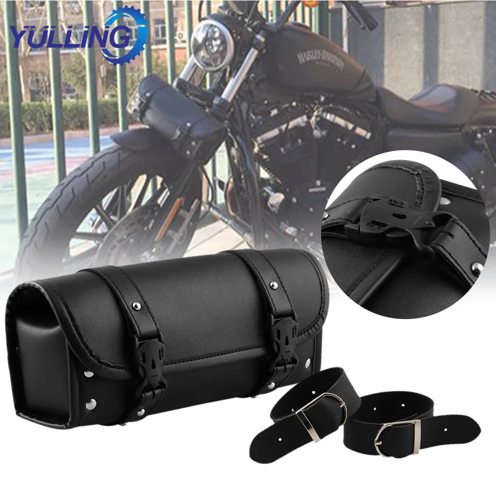 

Motorcycle Fork Bag Waterproof Motorbike Handlebar Bag Pu Leather Saddlebag Front Rear Storage Tool Pouch Tool Tail Bag Black