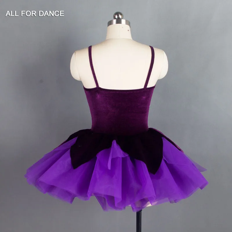 18564 다크 퍼플 벨벳 & 스팽글 탑 보디스와 퍼프 튤 스커트 여성 및 소녀 무대 댄스 드레스 로맨틱 발레 의상