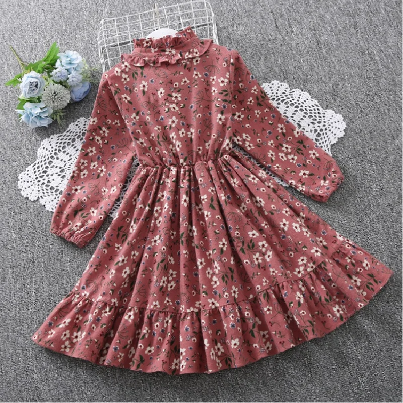 Baby Girls Dresses For Kids Clothes Spring & Autumn Cotton Floral Print Teens Dress Long Sleeve Cute Children Outfits Vestidos