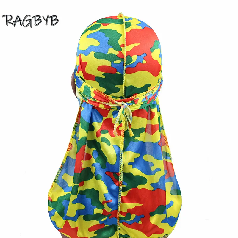 Neue Camo Print Seide Durag Bandanas für Männer Seidige Durags Lange Schwanz Welle Kappe Kopf Schal Frauen Hut Headwrap Durag – Detail 10