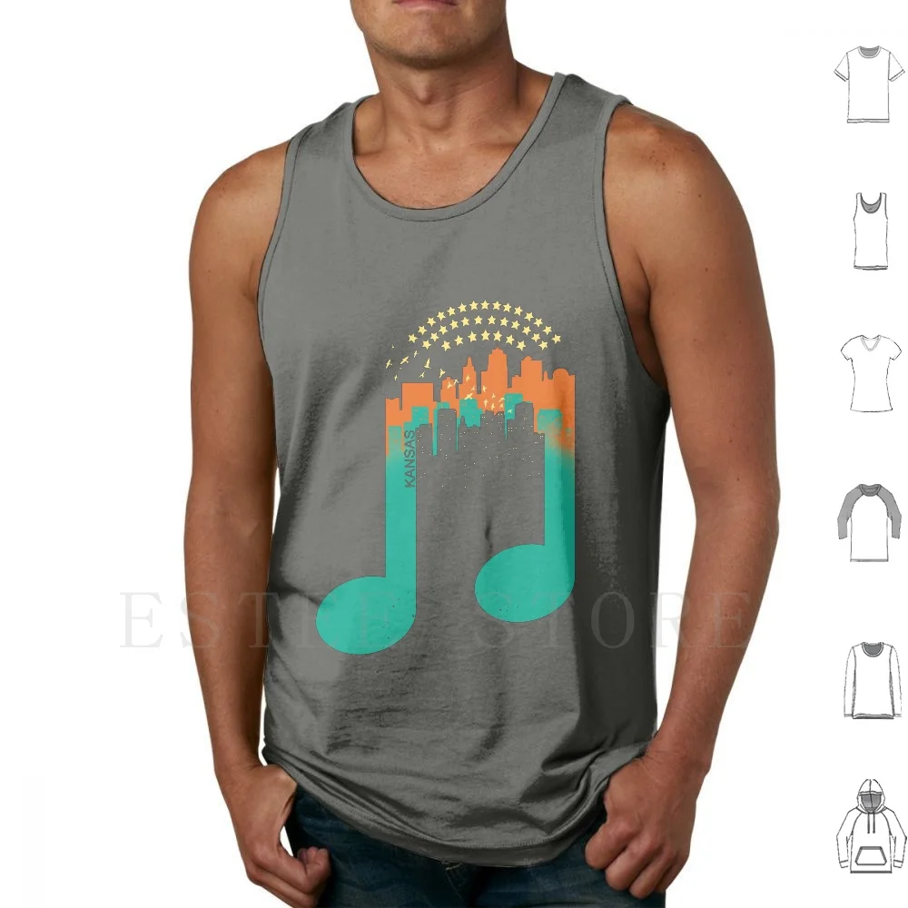 Kansas-Music City Camisetas sin mangas Chaleco sin mangas Kansas Music City Music Musical City Building America Estados Unidos Músico