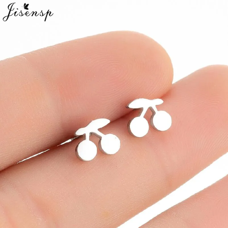 Boho Tropical Maple Leaf Earrings Black Stainless Steel Plant Jewelry for Women Flower Tree Cherry Studs Girl Individuation Gift