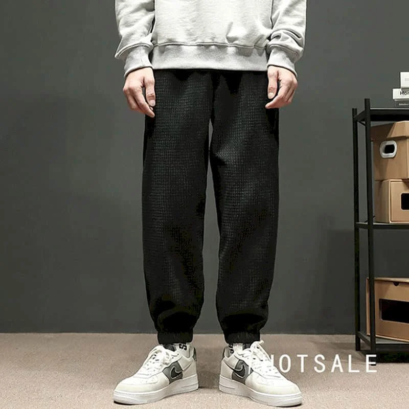 2021 autumn and winter Waffle corduroy casual long pants men's plus fat oversized loose leg sports pants hip-hop embroidered