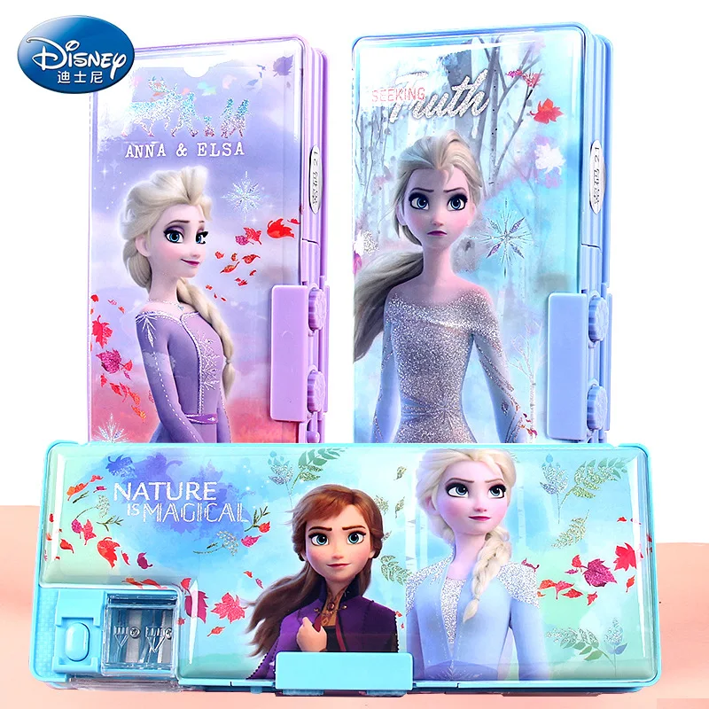 Imagem -03 - Genuine Disney Frozen Mickey Princess Caixa de Papelaria Caixa de Lápis Multifuncional dos Desenhos Animados Material Escolar Presente de Aniversário