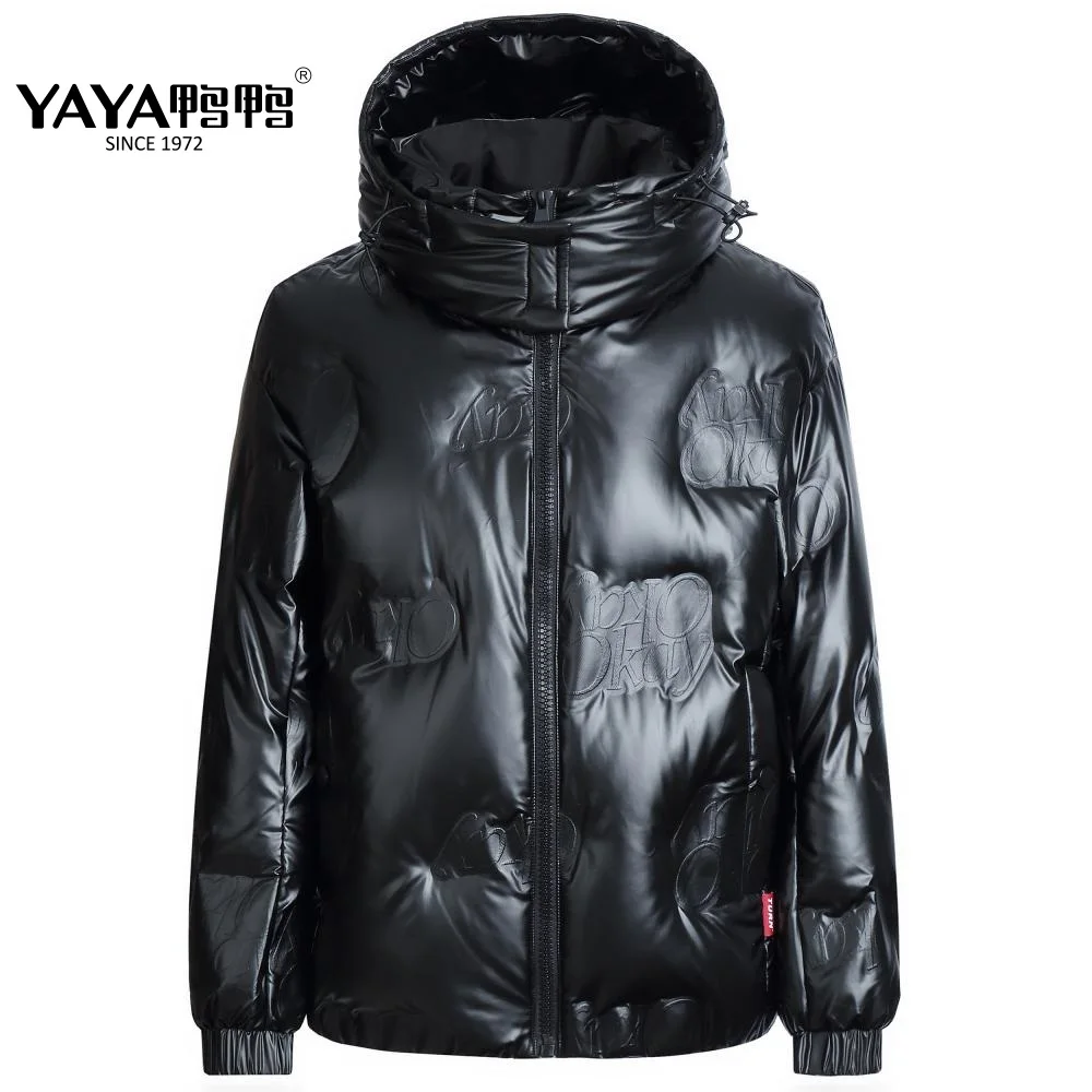 YAYA Winter Men\'s Stand Collar Puffy Shinning Fabric Coat Couples Style 90% White Duck Down Jacket Windbreak Casual Warm Outwear