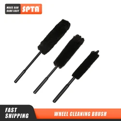 (Single Sale) SPTA Auto Car Wheel Hub Cleaning Brush Flexible Long Handle Premium Wool Car Rim Brushes Car Tire Cleaning Brush