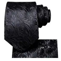 Black Floral Wedding Tie For Men Handky Cufflink Elegant Necktie For Men Fashion Designer Business Party Dropshiping silk 2