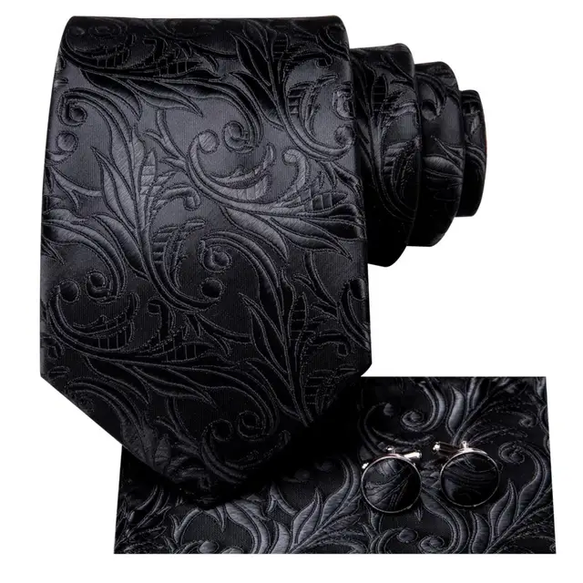 Black Floral Wedding Tie For Men Handky Cufflink Elegant Necktie For Men Fashion Designer Business Party Dropshiping silk 2 Black Floral Wedding Tie For Men Handky Cufflink Elegant Necktie For Men Fashion Designer Business Party Dropshiping silk 2