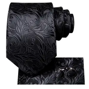 Hi-Tie Black Floral Silk Wedding Tie Handky Handky Elegant Baby Bill for Men Fashion Designer Business Party Dropshring 12 Main sales tie Hero Man - №2