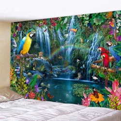 Jungle Bird Art Tapestry Psychedelic ฉากตกแต่งบ้าน Art Wall แขวน Hippie Boho ความงามตกแต่งห้องพัก Home Wall Decor โยคะ mat