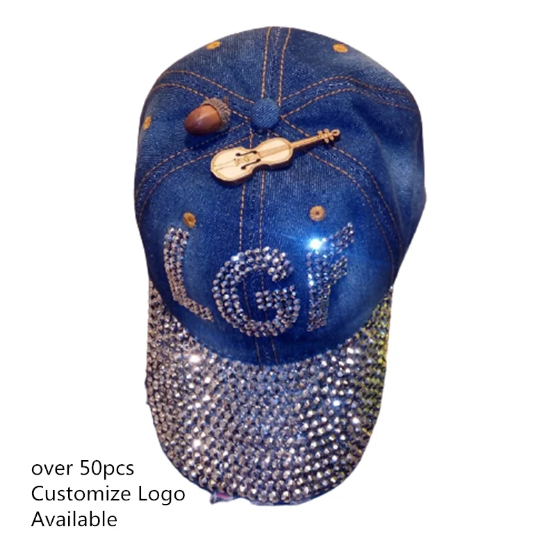 

2024 Customize Design Summer Women Denim Snapback Cotton Stone Jeans Baseball Cap