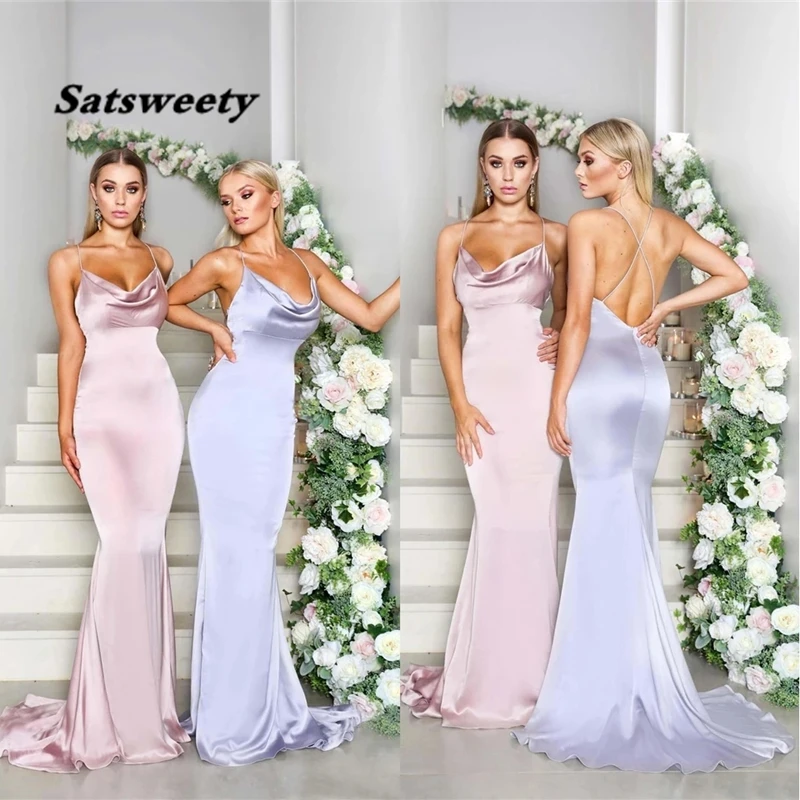 Mermaid Gown Prom Party Gown New Custom Floor-Length Scoop Elastic Satin Bridesmaid Dresses Backless Dress