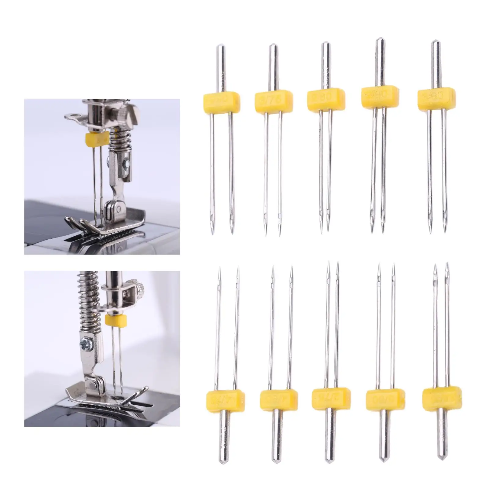 10 Pcs Twin Needles Double Twin Stretch Machine Needles Pins Compatible with Butterfly, Brother, Singer, Janome Sewing Machine