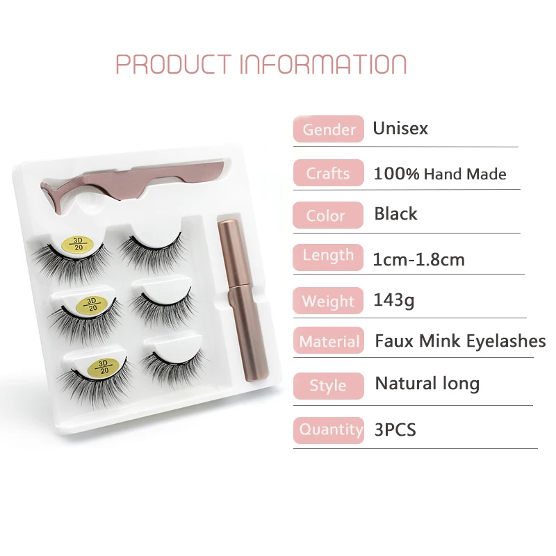 3D False Eyelashes Magnetic Eyelashes Magnet Eyeliner Natural Long False Eyelashes Waterproof Liquid Long Lasting Eyelash Makeup