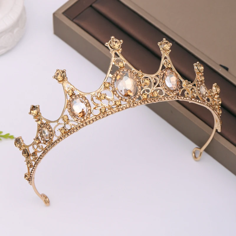 AiliBride Champagne Wedding Crown Hair Accessories Rhinestone Bride Headdress Crown Queen Tiara crown Bridal hair jewelry