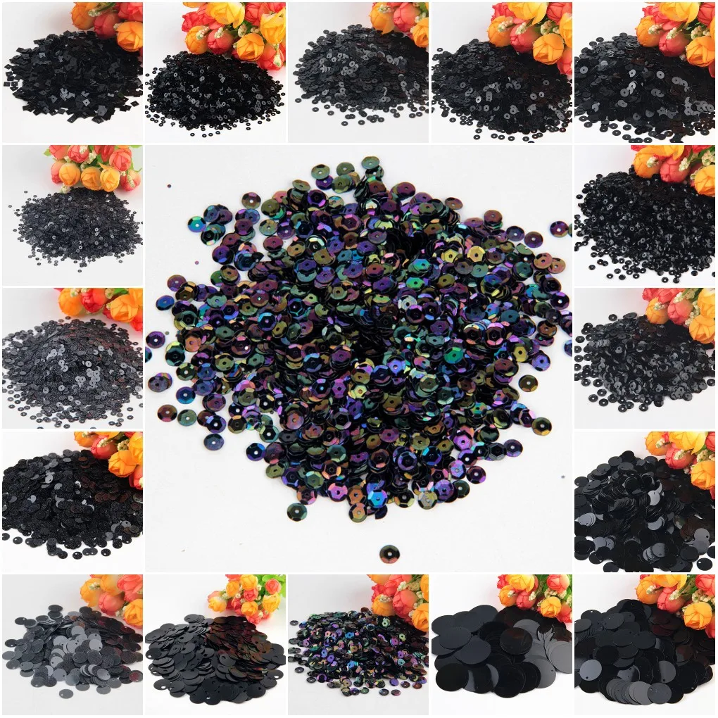 10g Paillettes Black Sequins Flat Round PVC Loose Sequin for Crafts Women Garments Sewing Accessories Lentejuelas Manualidades