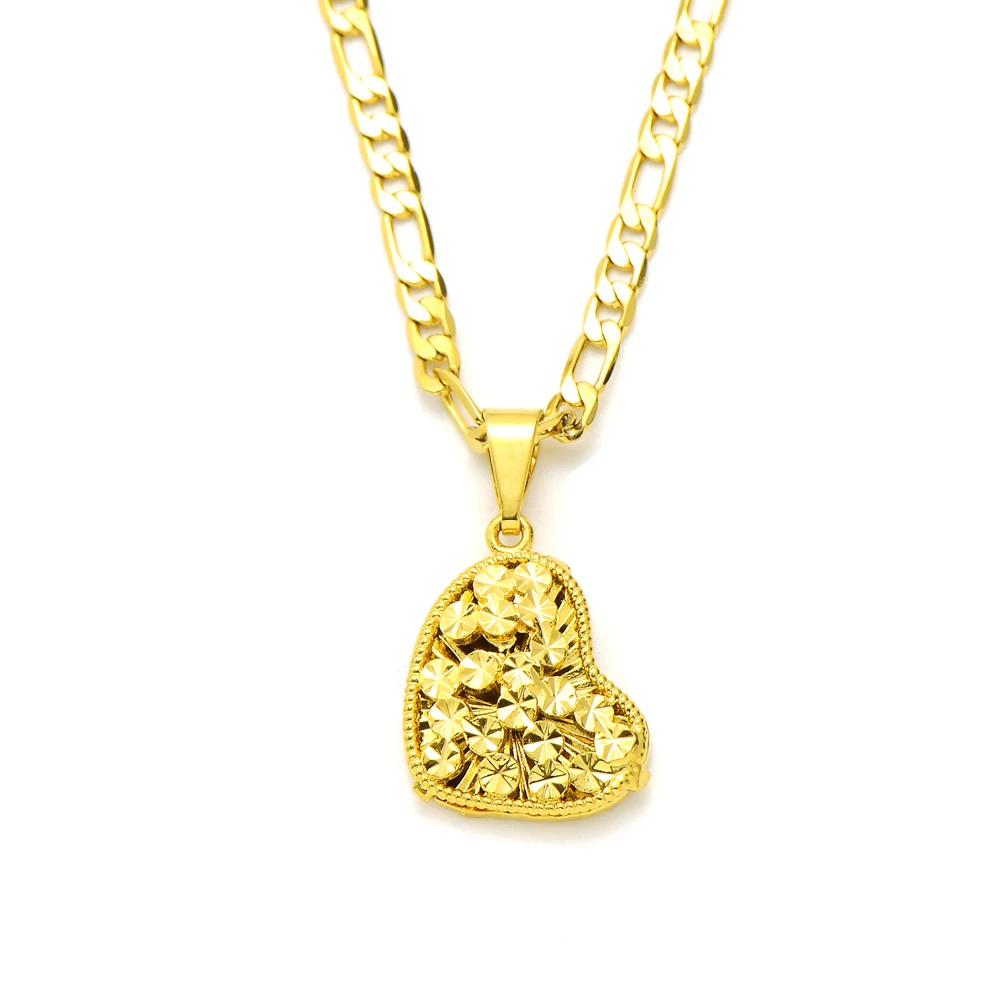 

Fashion Cool Skew Heart Pendant 14k Solid Yellow Gold GF Italian Figaro Link Chain Necklace 24" 3 mm Womens