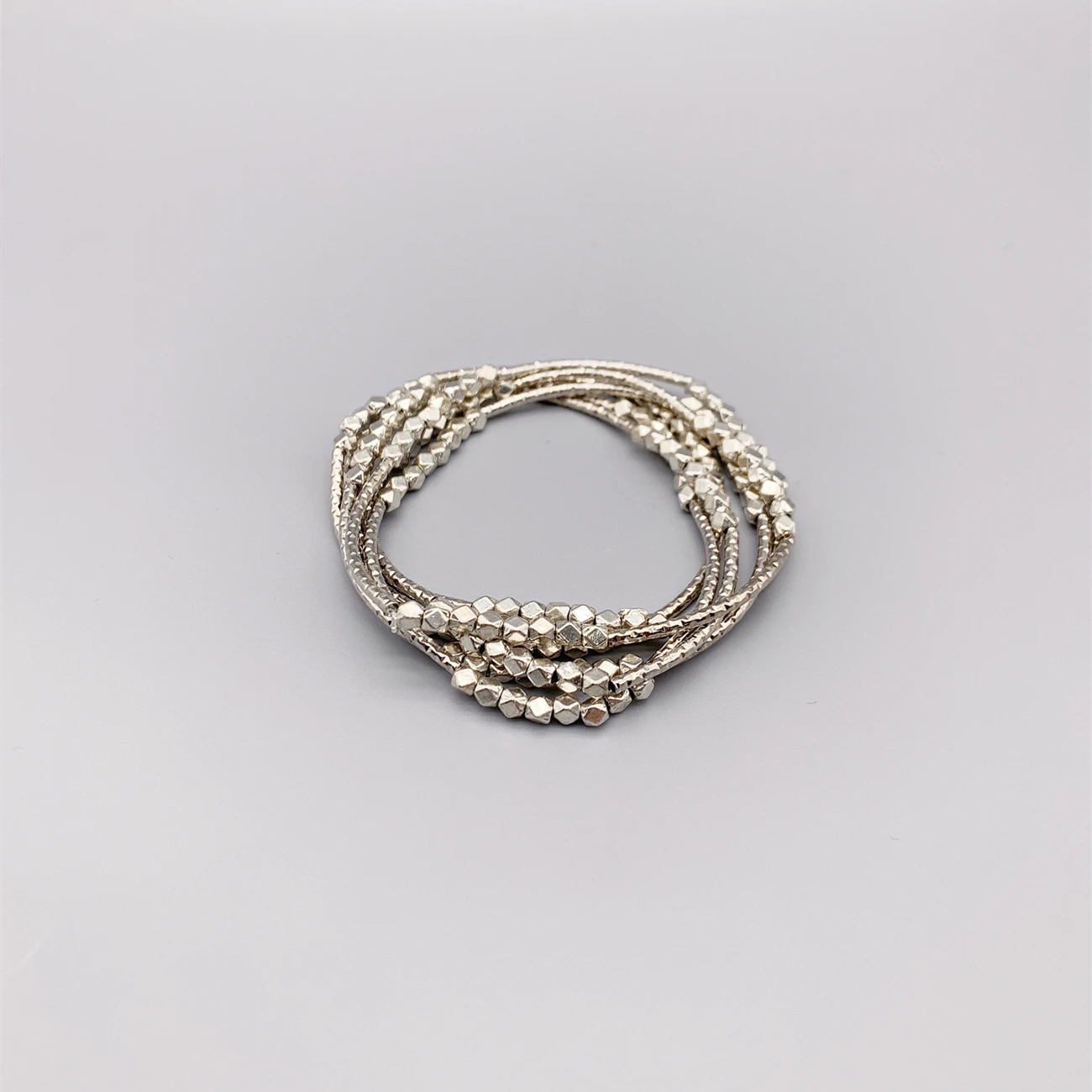 FoLisaUnique 4mm Silver Square Beads Stretchy Necklace Stainless Steel Bars Bracelet Trendy Jewelry