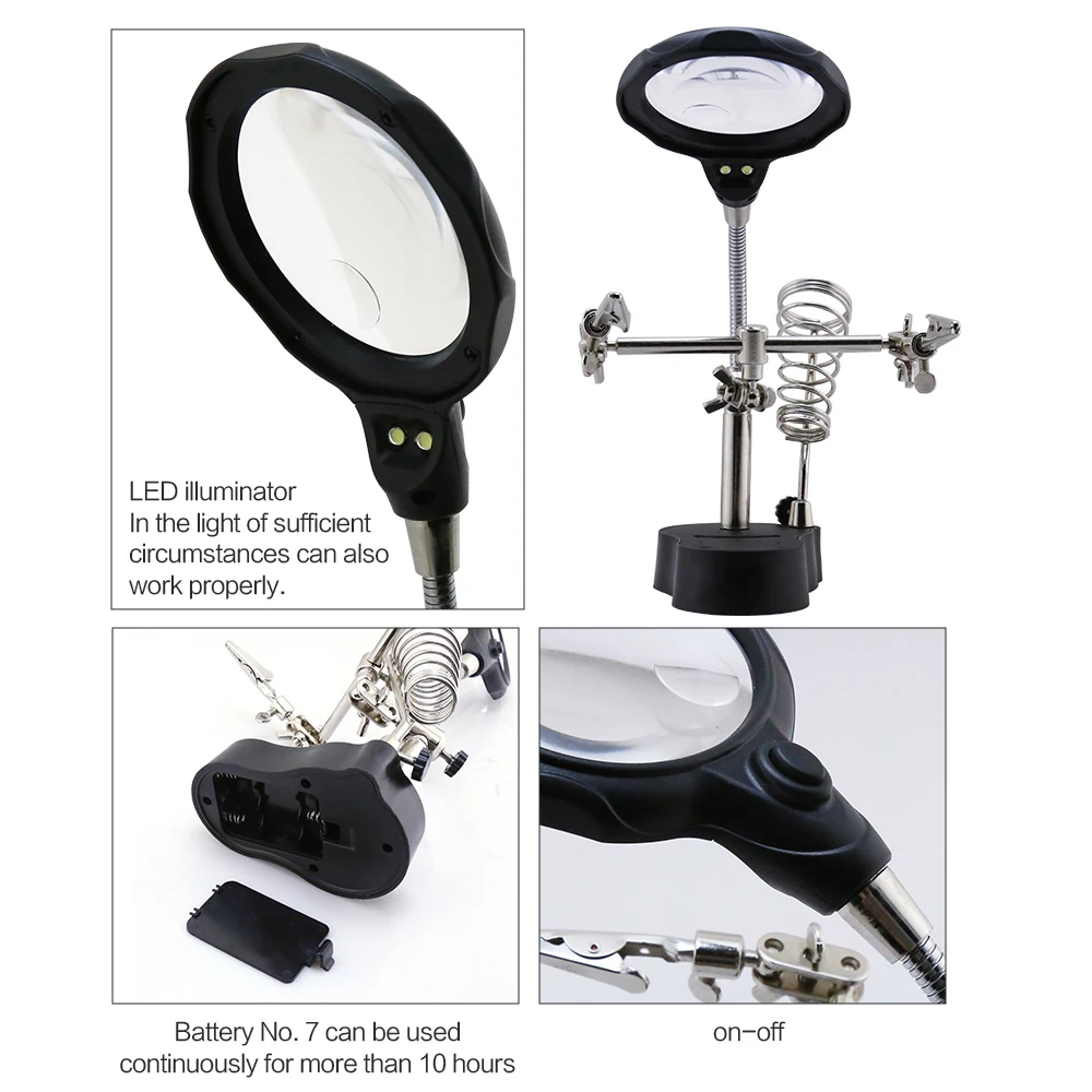 Welding Magnifying Glass with 2 LED Light 3.5/12X Lens Auxiliary Clip Loupe Desktop Magnifier Soldering Stand Holder Repair Tool