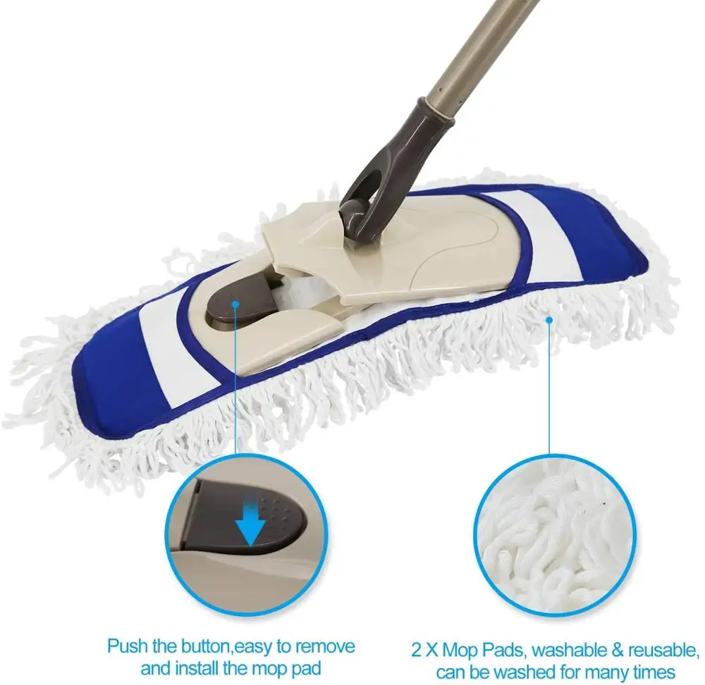 Eyliden Flat Mop Microfiber Mops for Floor Cleaning with Extendable Adjustable Handle and 2 Washable Mops Pads for Floor Clean