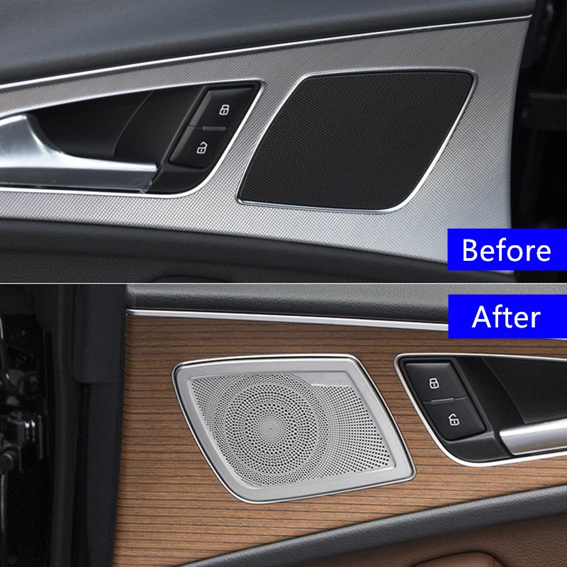 Car Door Loudspeaker Net Cover Panel Decoration Sticker Trim For Audi A6 C7 2012-2018 Audio Horn Modified Accessories