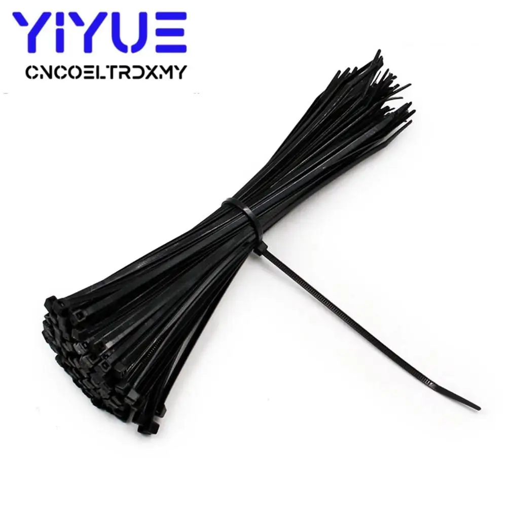 Brida de nailon de plástico autoblocante, organizador de sujetar cables, bridas con cremallera, color blanco y negro, 100 unids/lote por bolsa