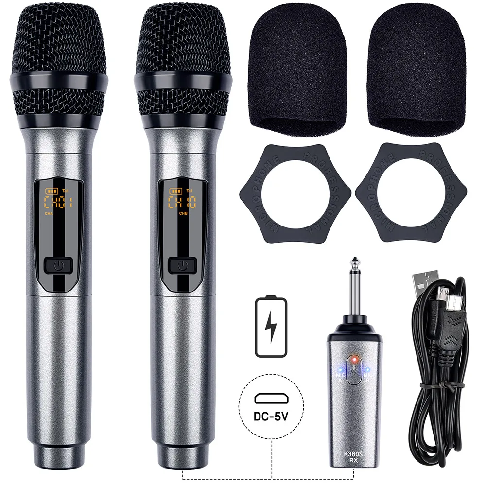 Microfono portatile professionale Wireless K380S UHF microfono Wireless portatile Mic 2 Mic e 1 ricevitore per riunioni di famiglia KTV Show