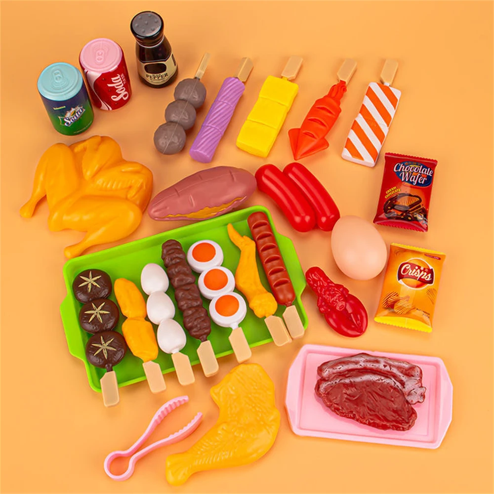 

Kids Simulation Barbecue Toy Set BBQ Cooking Pretend Play Kitchen Toys Interactive Grill Play Food Cookware Playset for Children