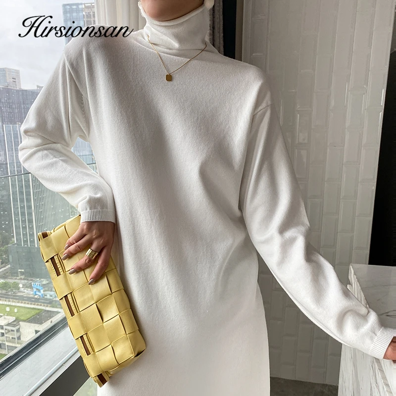 Hirsionsan Elegant Spring Autumn Bodycon Sweater Dress Women Soft Long Sleeve Solid Knit Dress Female 2023 New Clothing