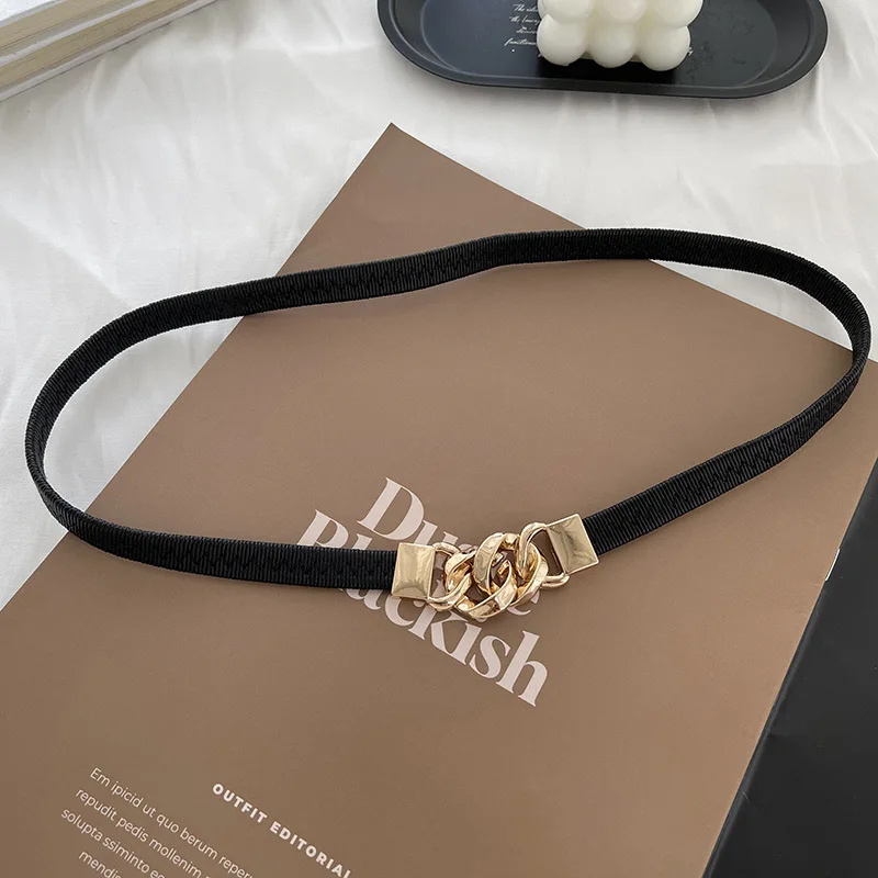 Designer Nieuwe Luxe Mode Vrouwen Riem Vastgebonden Taille Rok Overhemd Keten Metalen Gesp Elastische Riem Off White Riem Ketting Riem cintos