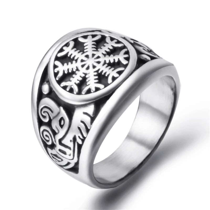 Elfasio Viking Rings Mjolnir Valknut Helm of awe Norse Protective Symbol Men Stainless Steel Ring Vintage Jewelry Size 8-13