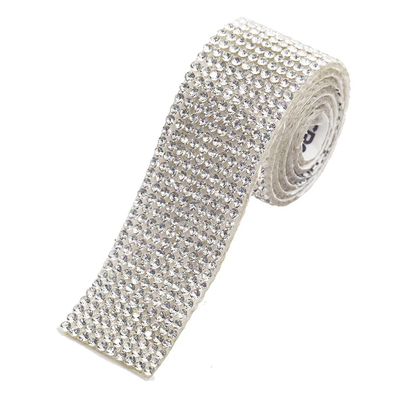 Self-Adhesive AAA Wide Crystal AB Clear Glitter Trim Rhinestone Chain Iron Glue on Hot Fix Tape DIY Shoes Clothing Decoration