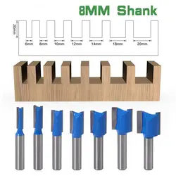 8mm Shank Straight Woodworking Router Bit Set Carpenter Milling Cutter 6/8/10/12/14/18/20mm Cutting Diameter