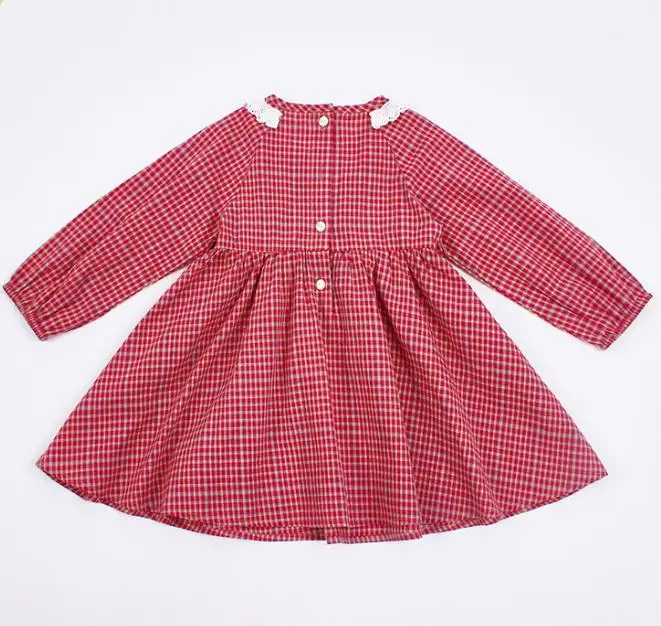 Baby girl vintage Spanish England handmade plaid smocking princess dress kids puff sleeve birthdya party dress