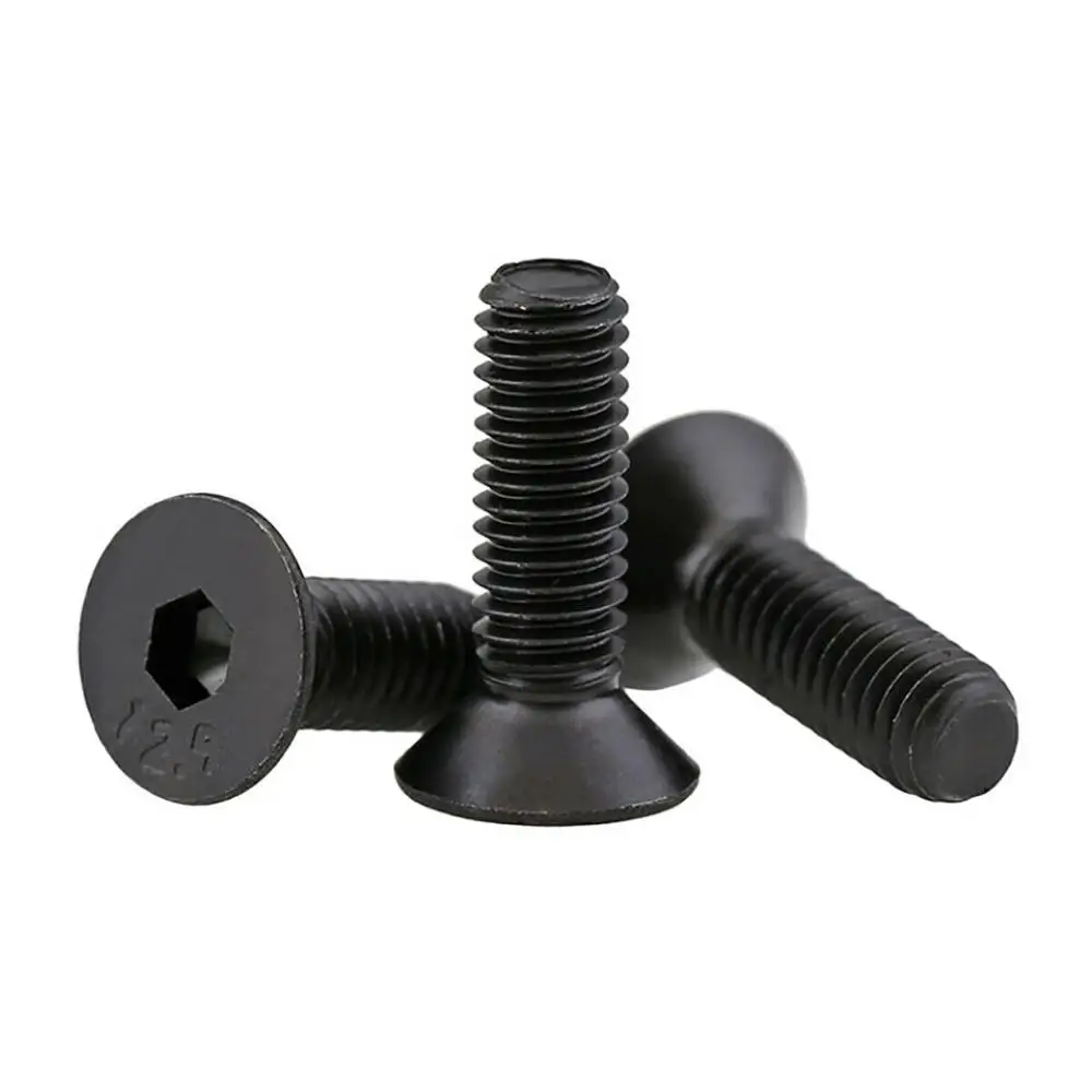 Tornillos hexagonales avellanados de cabeza plana, tornillos de aleación de acero DIN7991 de grado 12,9, M3, M4, M5, M6, M8, M10, color negro