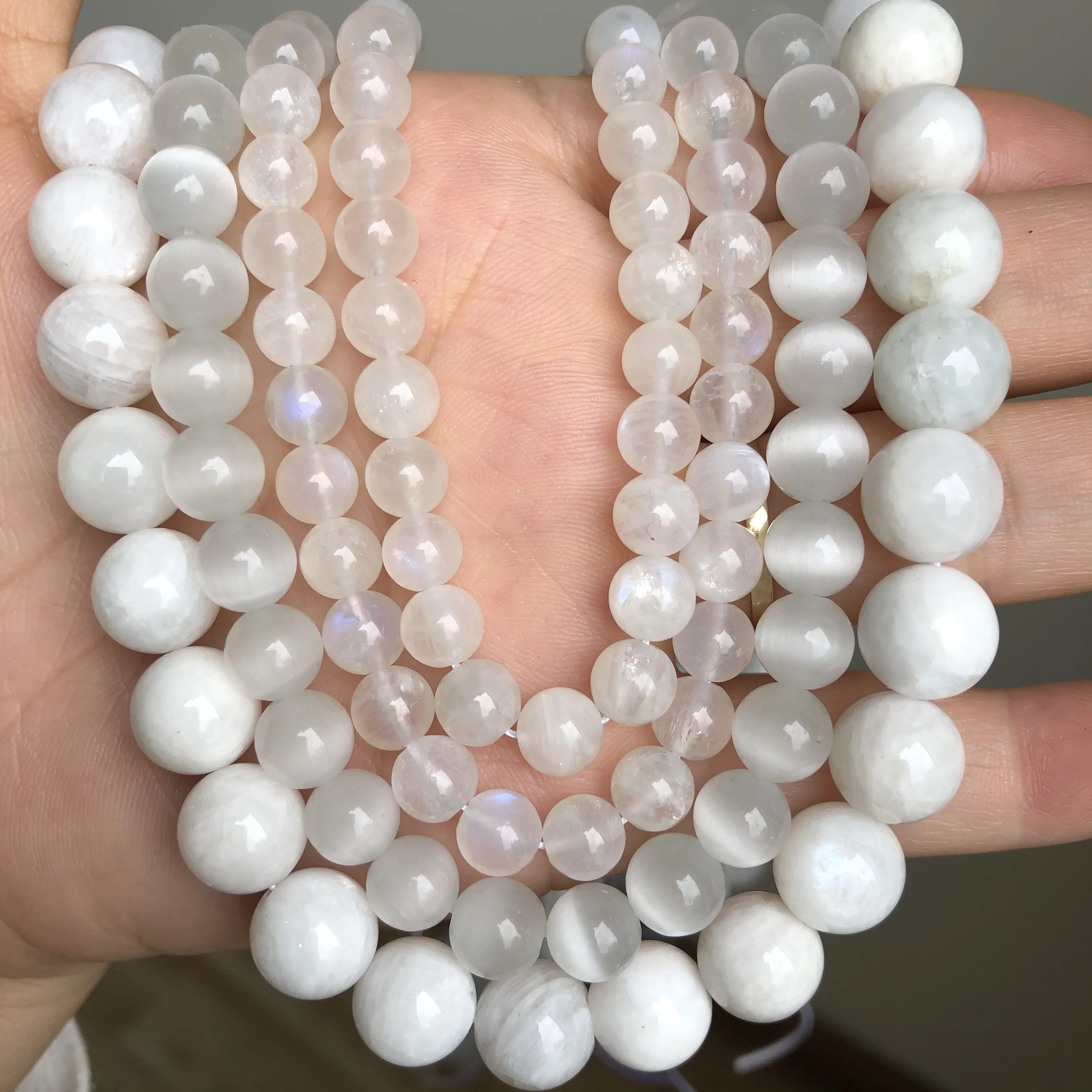 A+ Natural White Moonstone Beads Round Loose Spacer Beads For Jewelry Making Opal Sunstone DIY Bracelet Accessories 6/8/10mm