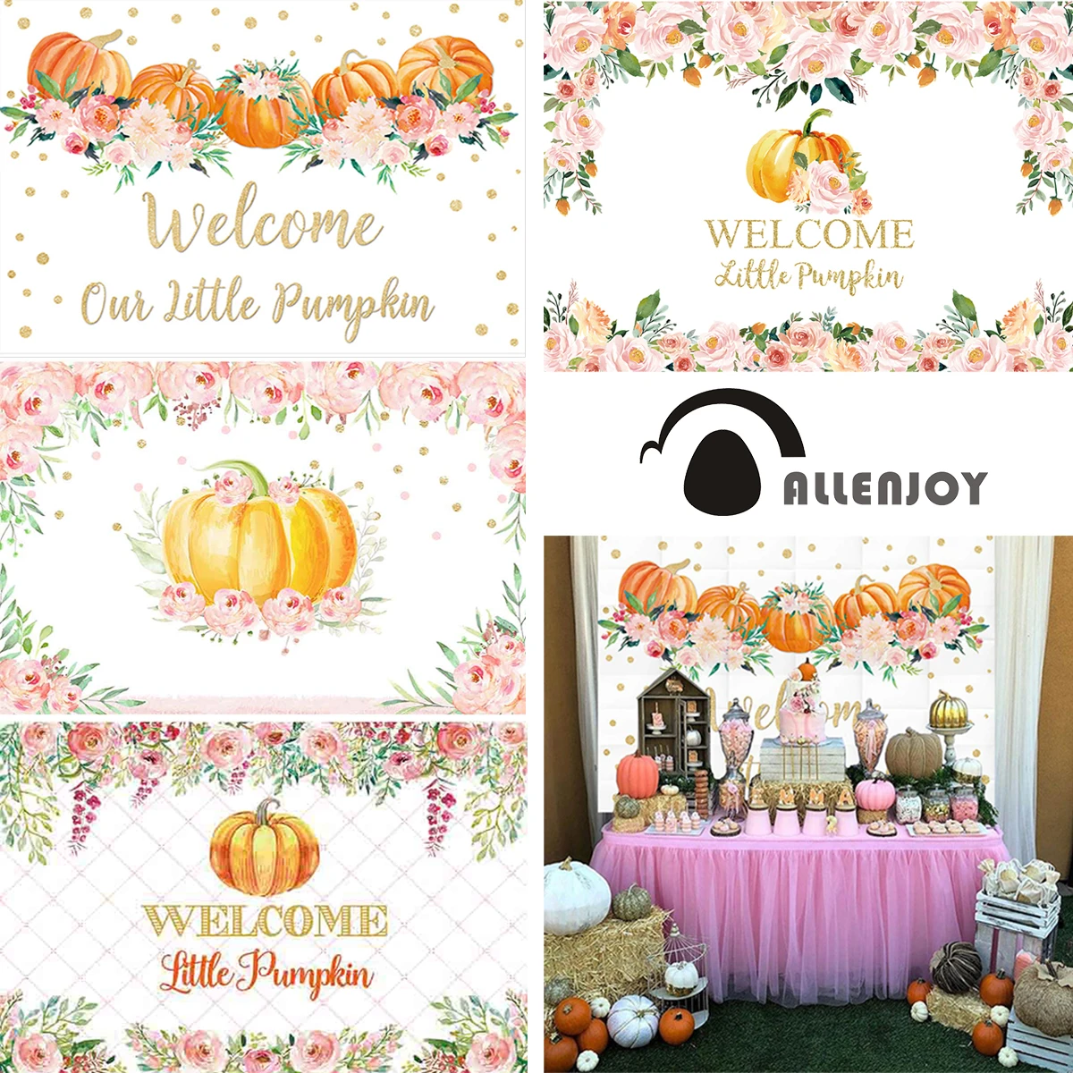 Allenjoy 1st Pumpkin Birthday Backdrop Girl Party Decor Our Little Princess is Turning One Fall baby shower background banner