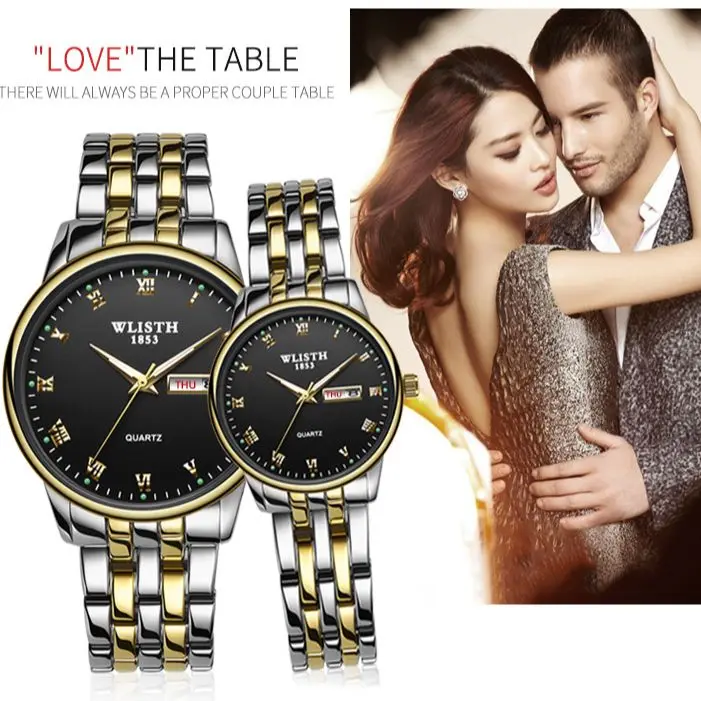 

WLISTH Couple Watches Men Steel Band Quartz Watch Business Luminous Waterproof Fresh And Simple Female Dual Calendar Wristwatch