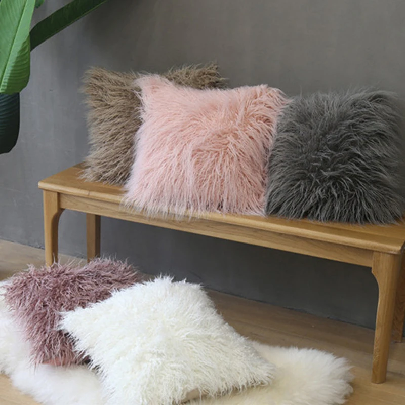 

45x45cm Nordic Soft Fur Plush Cushion Cover Luxury Fluffy Wool Pillowcase Home Decor Living Room Bedroom Sofa Pillowcase Gift