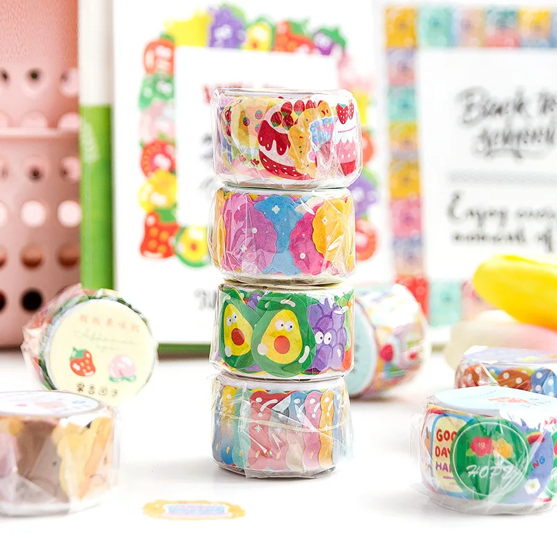 1 Roll/100 PCS Candy Color Cute Cartoon Bear Fruit Cake Milk Bowknot Heart Masking Tape for Scrapbooking DIY Diary Crafts