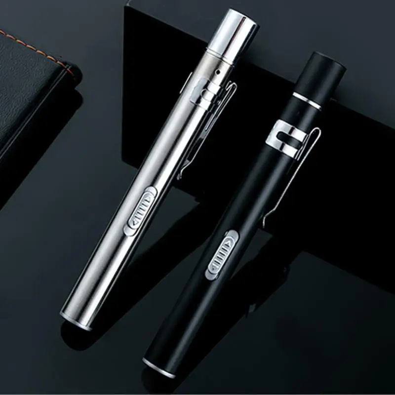 Portable Dual Light Source LED Stainless Steel Nursing Penlight Flashlight for Students Doctors